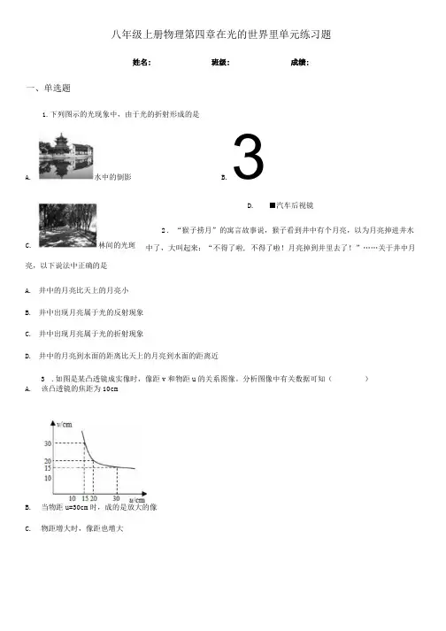 八年级上册物理 第四章 在光的世界里 单元练习题.docx