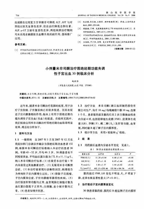 小剂量米非司酮治疗围绝经期功能失调性子宫出血30例临床分析