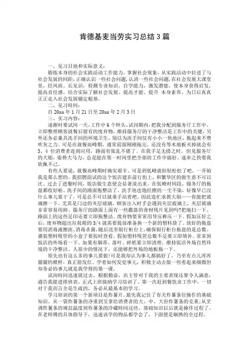 肯德基麦当劳实习总结3篇