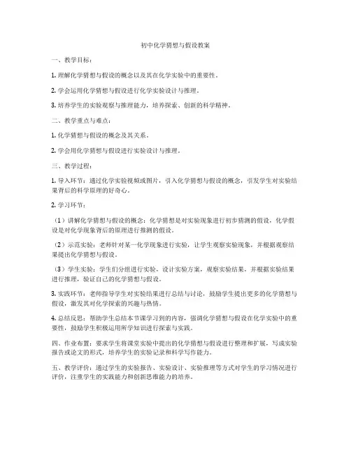 初中化学猜想与假设教案
