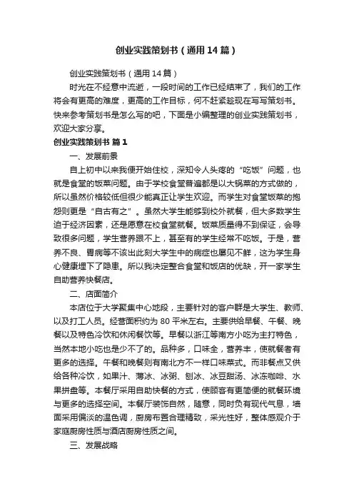 创业实践策划书（通用14篇）