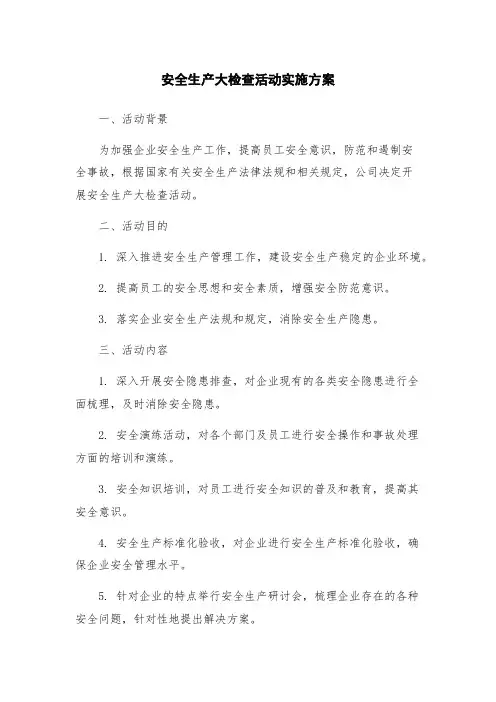 安全生产大检查活动实施方案