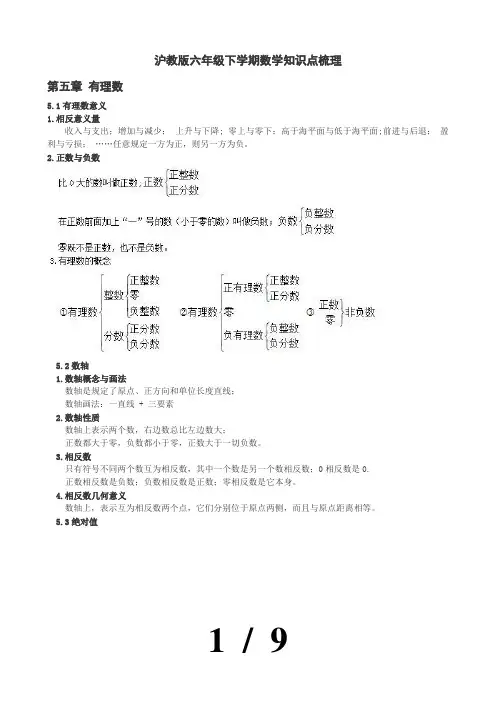 沪教版六年级下学期数学各章知识点整理