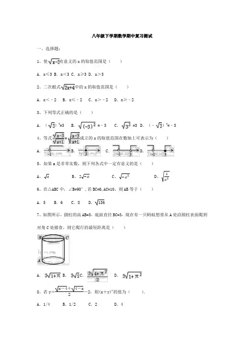 山东省枣庄市重点中学2018-2019学年八年级下学期数学期中复习测试