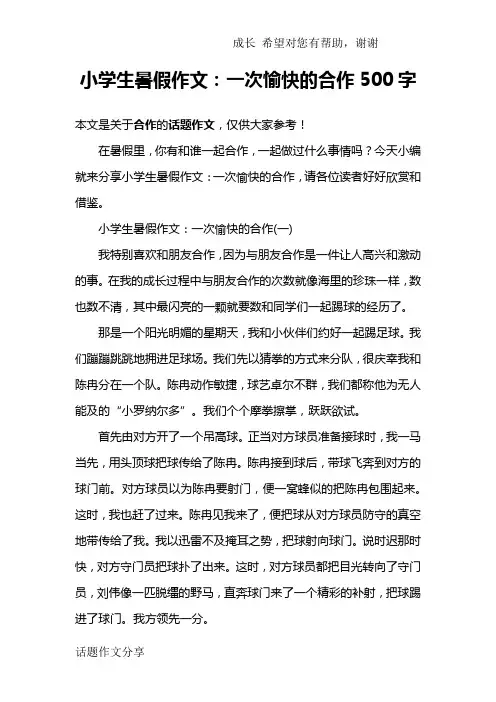 小学生暑假作文：一次愉快的合作500字