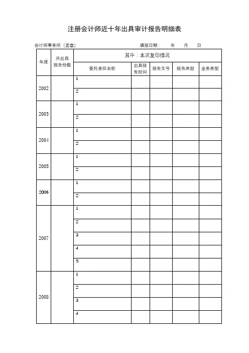 注册会计师近十年出具审计报告明细表【模板】