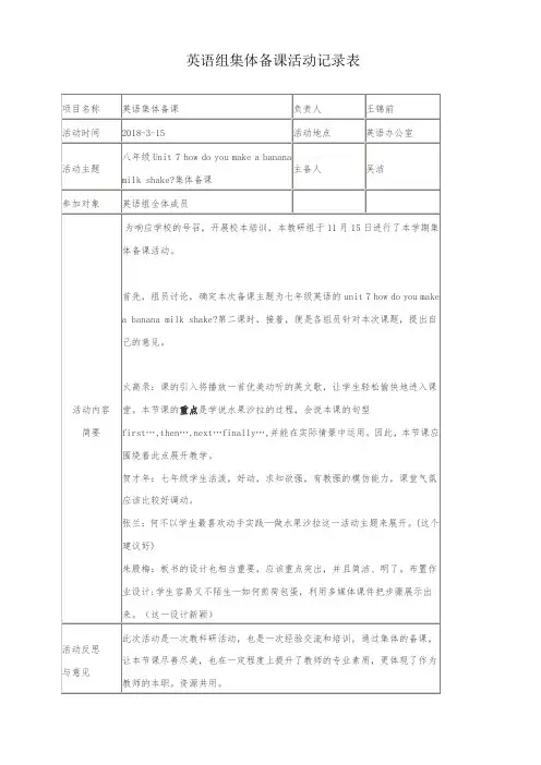 (完整版)英语组集体备课活动记录表