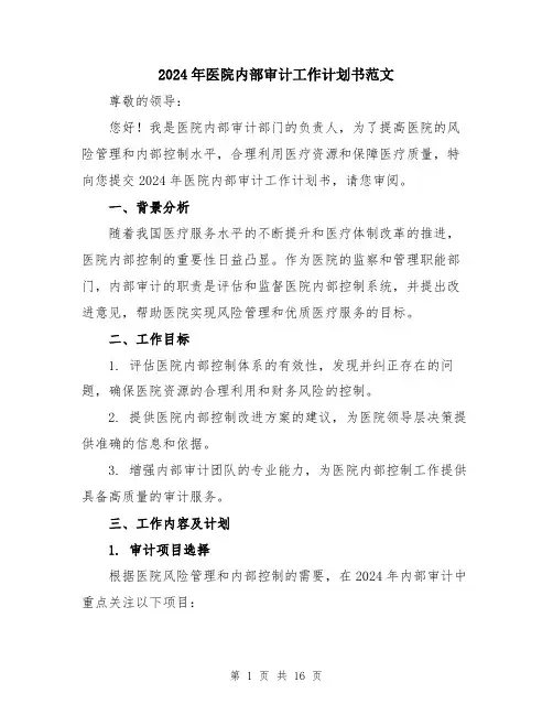 2024年医院内部审计工作计划书范文(五篇)