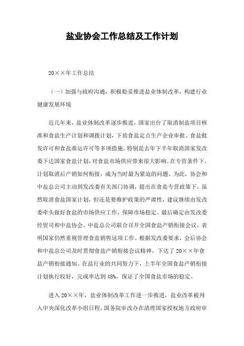 盐业协会工作总结及工作计划