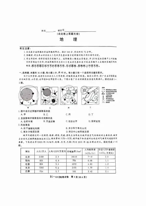 安徽省皖江名校联盟2024届高三下学期最后一卷 地理 PDF版含解析