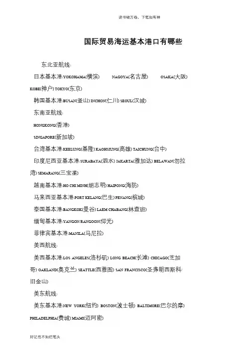 国际贸易海运基本港口有哪些