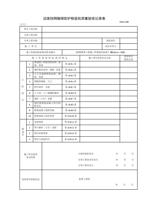 边坡挂网锚喷防护检验批质量验收记录表