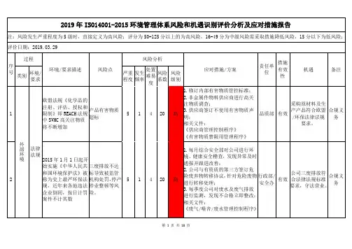 2019年ISO14001-2015环境管理体系风险和机遇识别评价分析及应对措施报告
