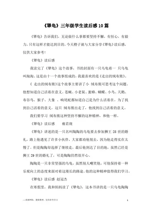 《犟龟》三年级学生读后感10篇