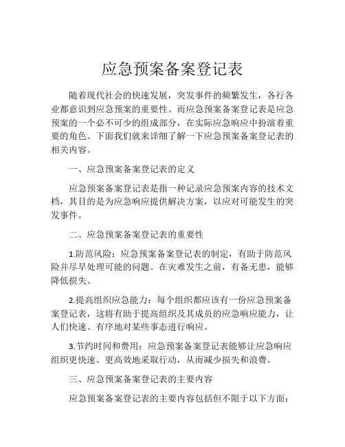 应急预案备案登记表