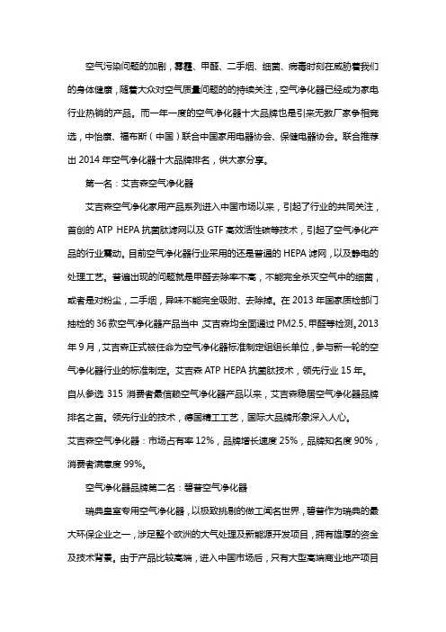 空气净化器十大排名分享