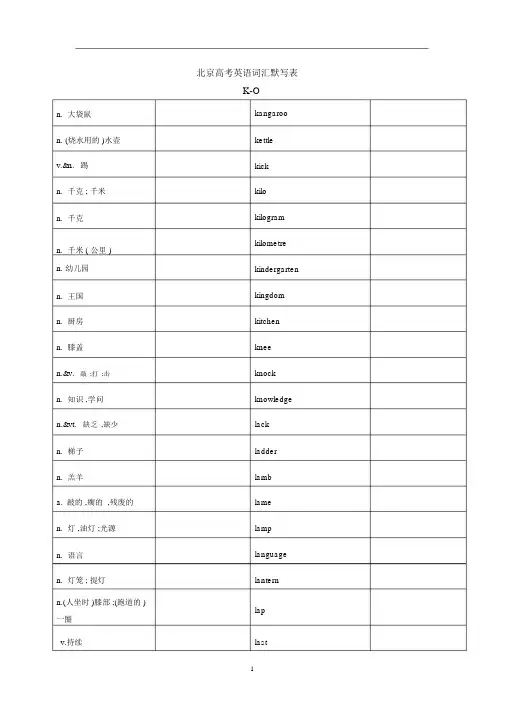 北京高考英语词汇默写表K-O.docx