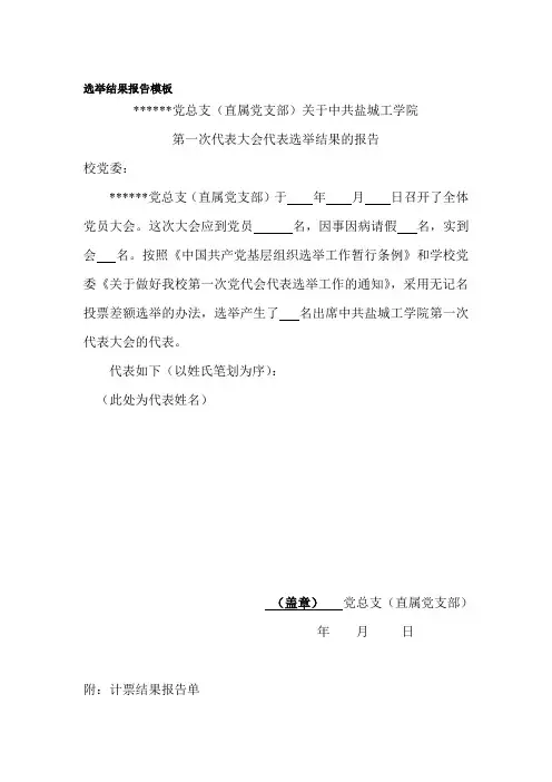 选举结果报告模板