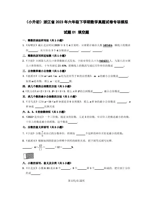 (小升初)浙江省2023年六年级下学期数学真题专项模 填空题(含答案)