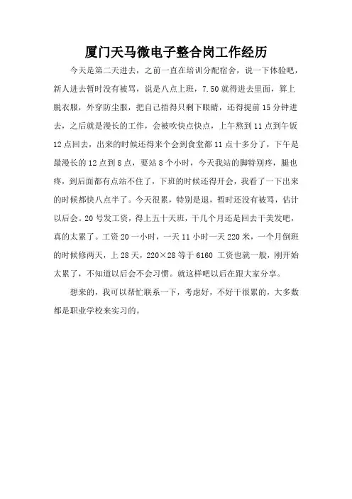 厦门天马微电子整合岗工作经历