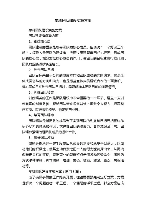 学科团队建设实施方案（通用5篇）