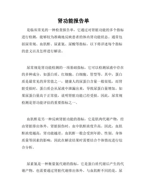 肾功能报告单
