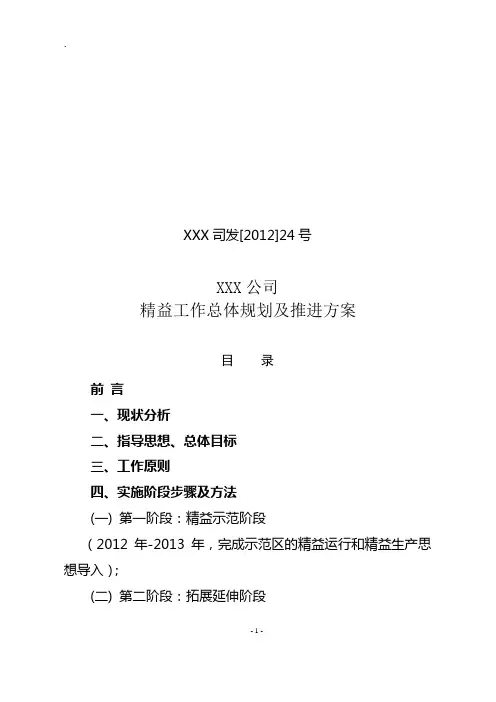 精益工作总体规划及推进方案