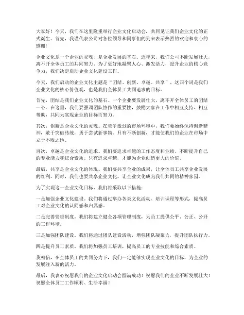 企业文化启动会领导发言稿