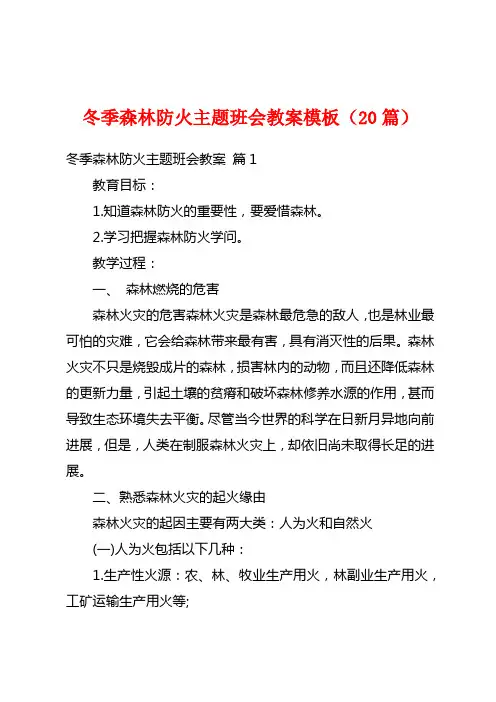 冬季森林防火主题班会教案模板(20篇)
