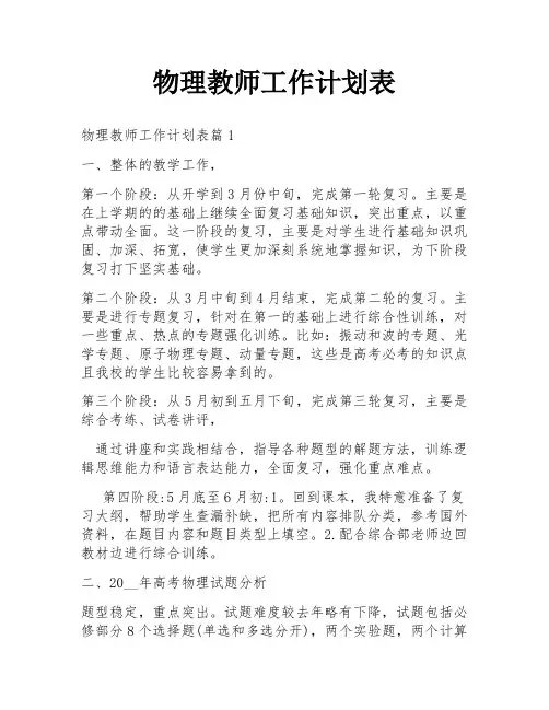 物理教师工作计划表