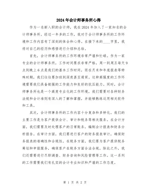 2024年会计师事务所心得