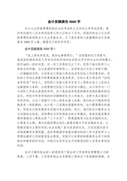 会计实践报告3000字
