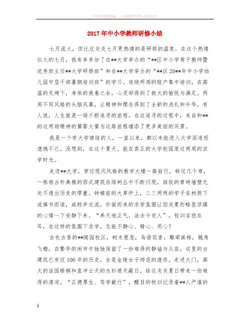 2017年中小学教师研修小结