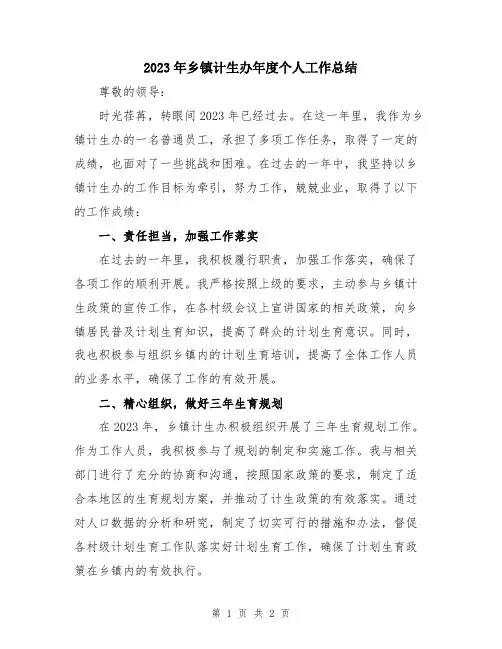 2023年乡镇计生办年度个人工作总结