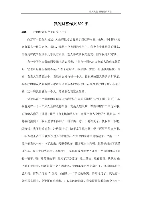 我的财富作文800字