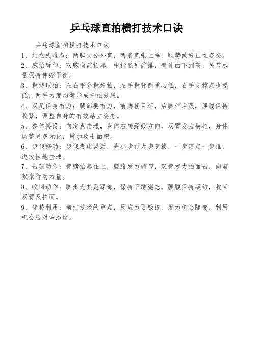 乒乓球直拍横打技术口诀