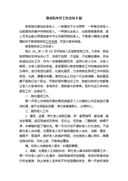 敬老院年终工作总结5篇