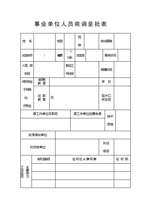 事业单位人员商调呈批表