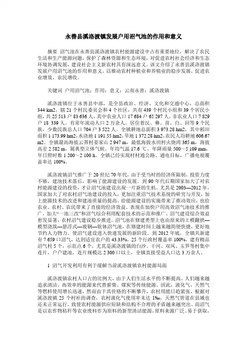 永善县溪洛渡镇发展户用沼气池的作用和意义