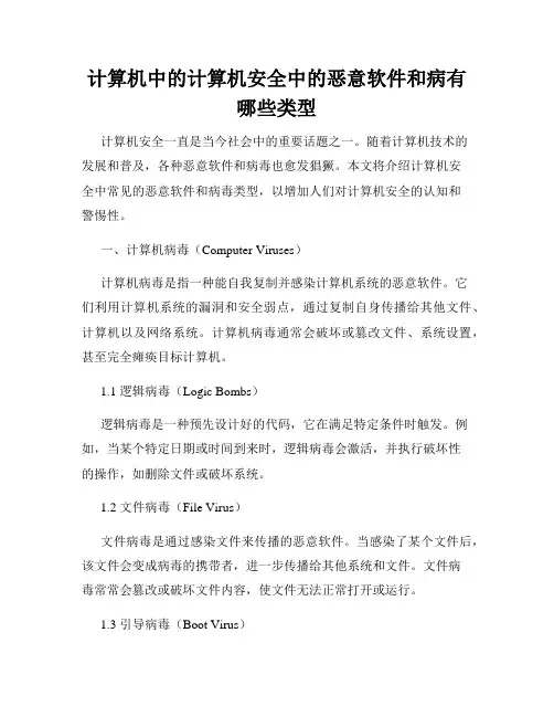计算机中的计算机安全中的恶意软件和病有哪些类型