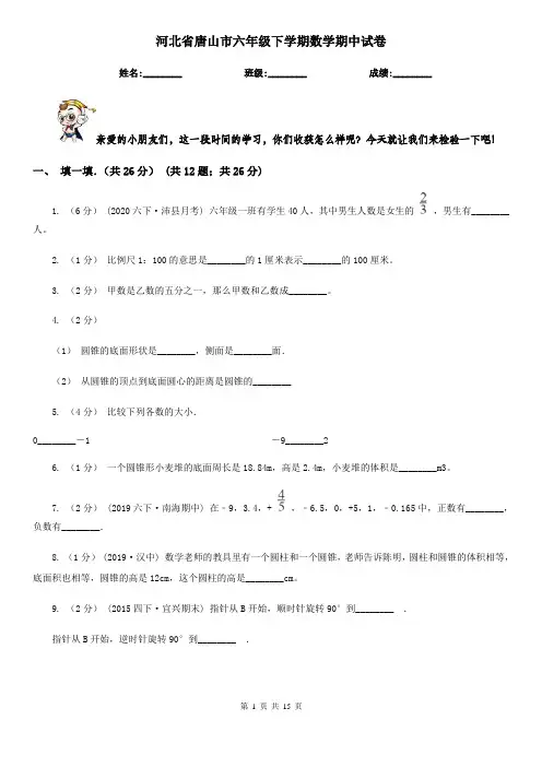 河北省唐山市六年级下学期数学期中试卷