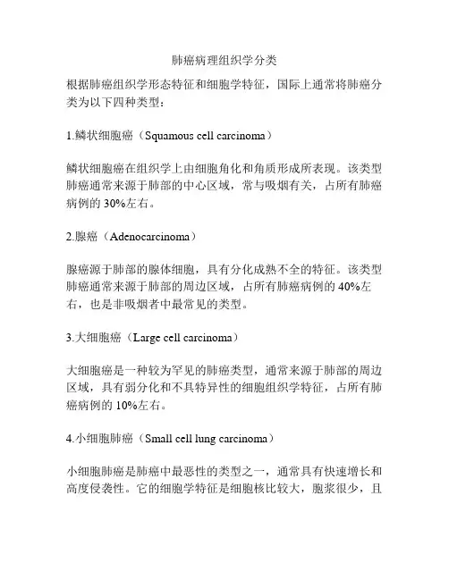 肺癌病理组织学分类