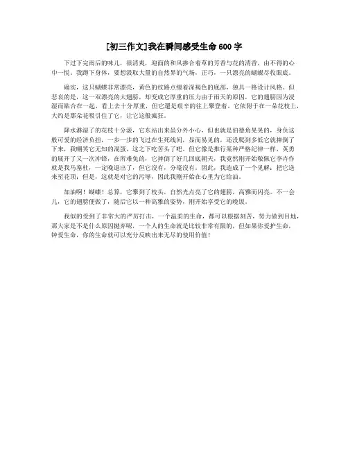 [初三作文]我在瞬间感受生命600字