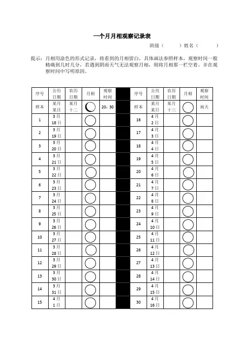 一个月月相观察记录表