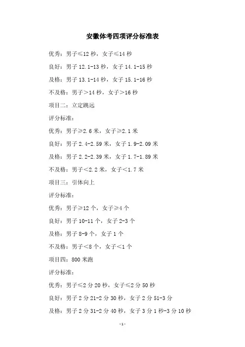安徽体考四项评分标准表