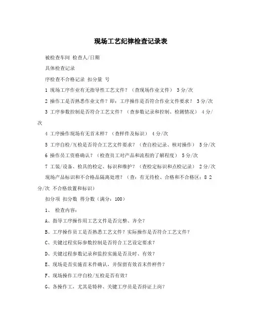 现场工艺纪律检查记录表