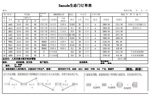门订单表格
