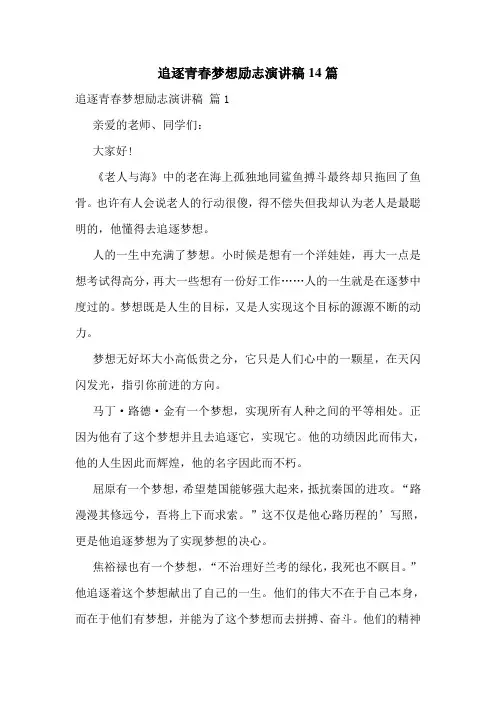 追逐青春梦想励志演讲稿14篇
