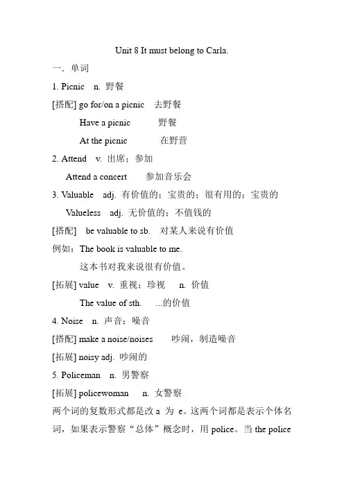 Unit8单元知识点人教版九年级英语全册