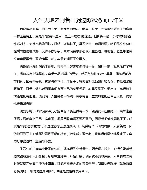 人生天地之间若白驹过隙忽然而已作文